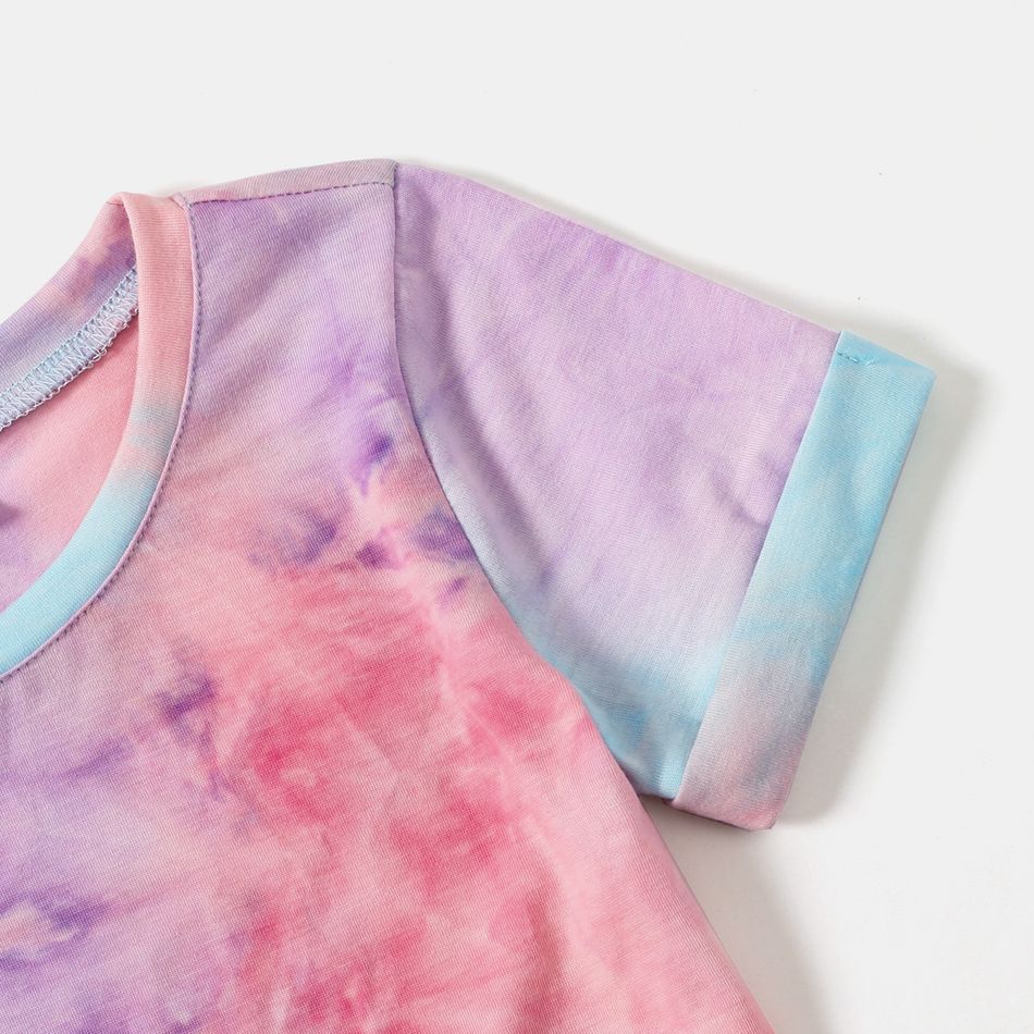 Family Matching Tie Dye V Neck Twist Knot Short-sleeve Bodycon T-shirt Dress for Mom and Me powderblue big image 7