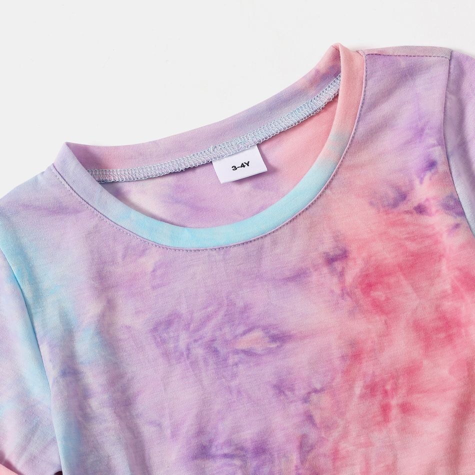 Family Matching Tie Dye V Neck Twist Knot Short-sleeve Bodycon T-shirt Dress for Mom and Me powderblue big image 6