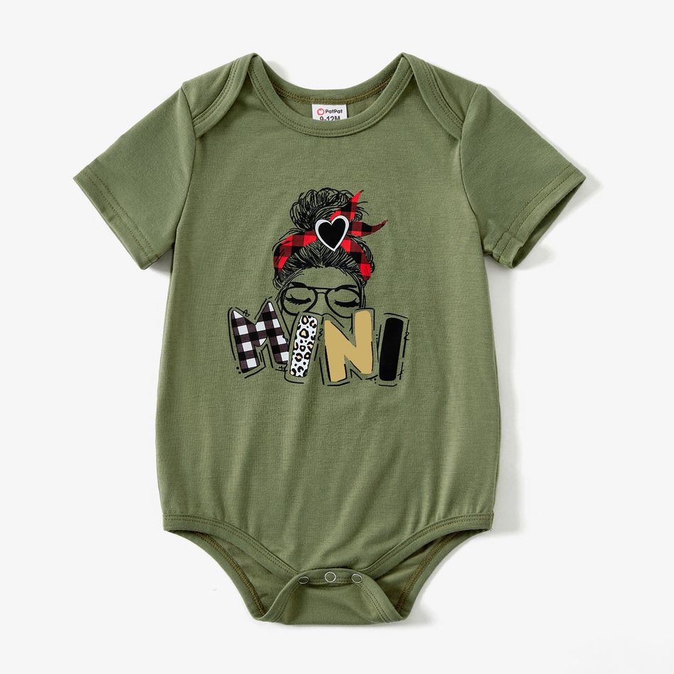 Mommy and Me Characters Letter Print Army Green Short-sleeve Twist Knot T-shirt Dress for Mom and Me LightArmyGreen big image 9