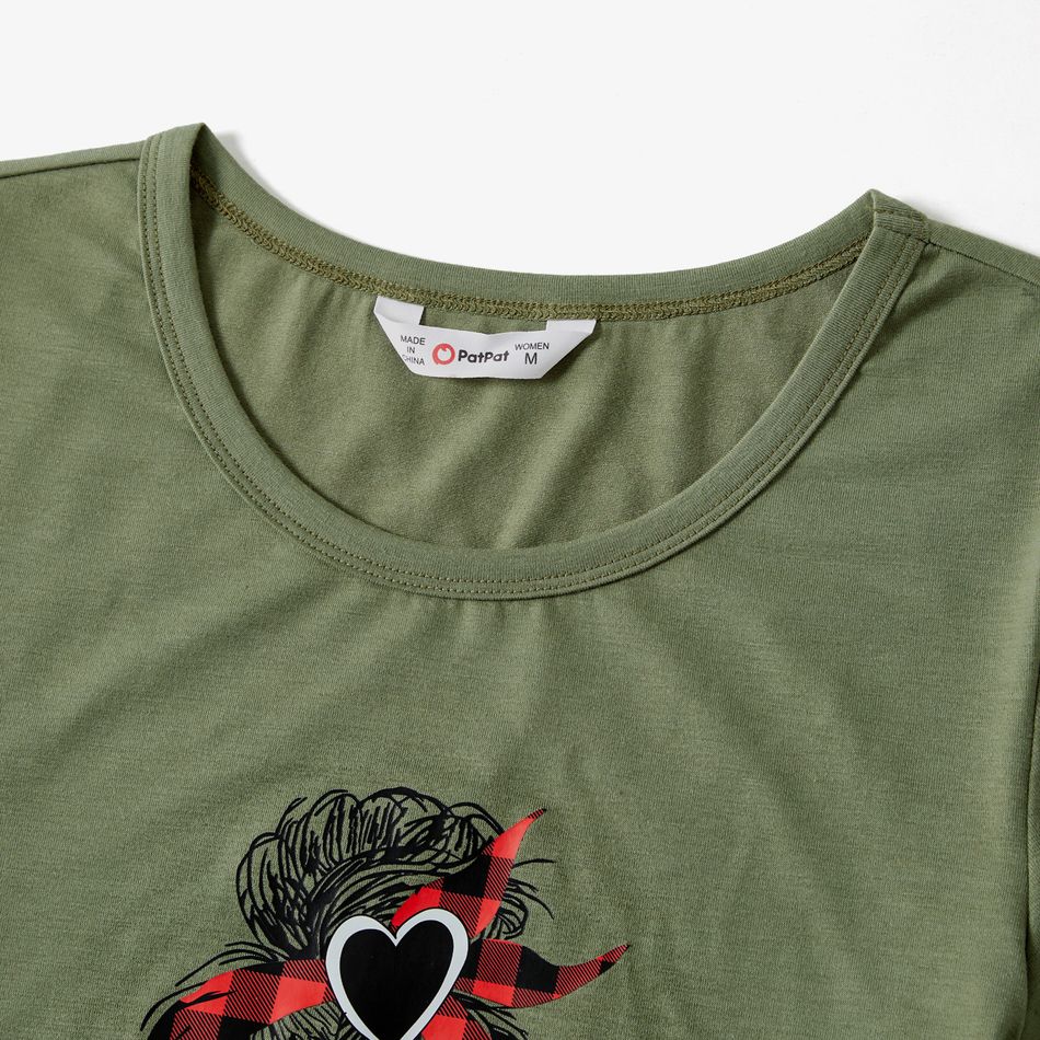 Mommy and Me Characters Letter Print Army Green Short-sleeve Twist Knot T-shirt Dress for Mom and Me LightArmyGreen big image 3