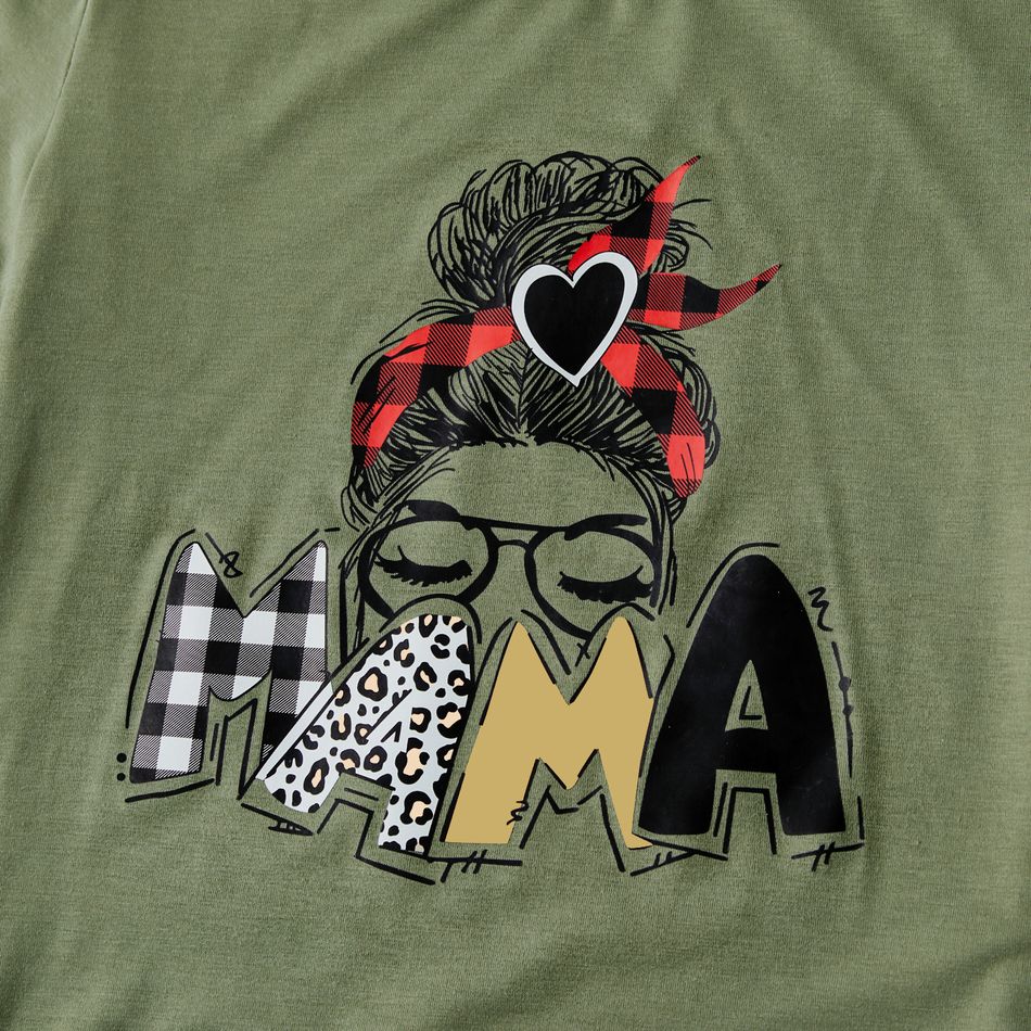 Mommy and Me Characters Letter Print Army Green Short-sleeve Twist Knot T-shirt Dress for Mom and Me LightArmyGreen big image 4