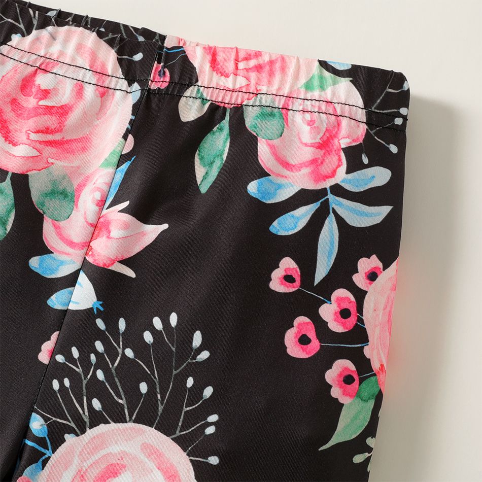 2pcs Kid Girl Bowknot Design Sleeveless Tee and Floral Print Leggings Shorts Set Pink big image 4