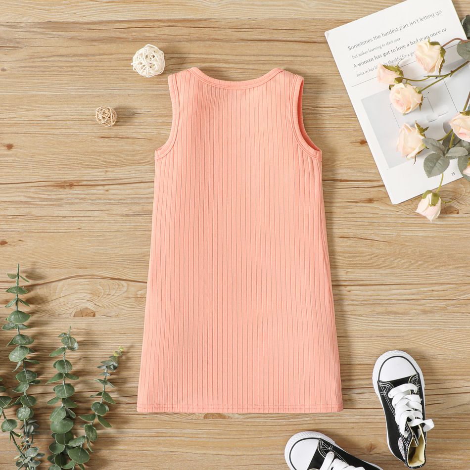Toddler Girl Basic Solid Color Ribbed Split Neck Sleeveless Dress pink big image 3