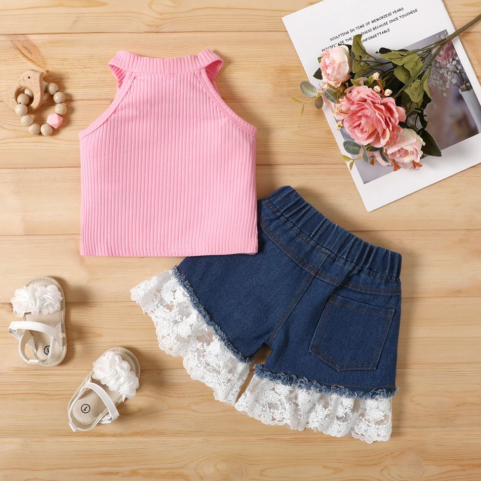 2 unidades Bebé Menina Costuras de tecido Bonito Sem mangas Conjunto para bebé Rosa big image 2