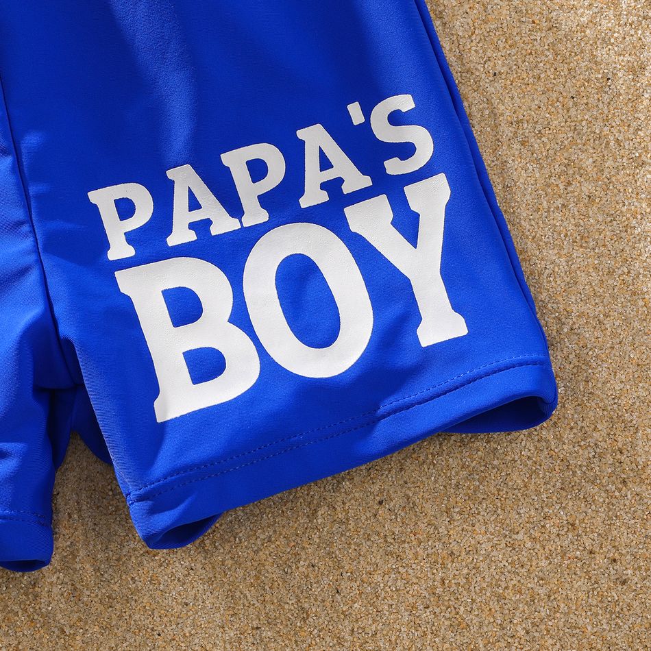Family Matching Solid Fishnet Spliced One-Piece Swimsuit and Letter Print Swim Trunks Shorts PrussianBlue big image 12