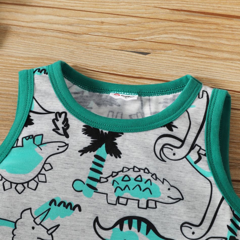 Criança Menino Costuras de tecido Infantil Dinossauro T-shirt sem mangas Cinzento big image 3