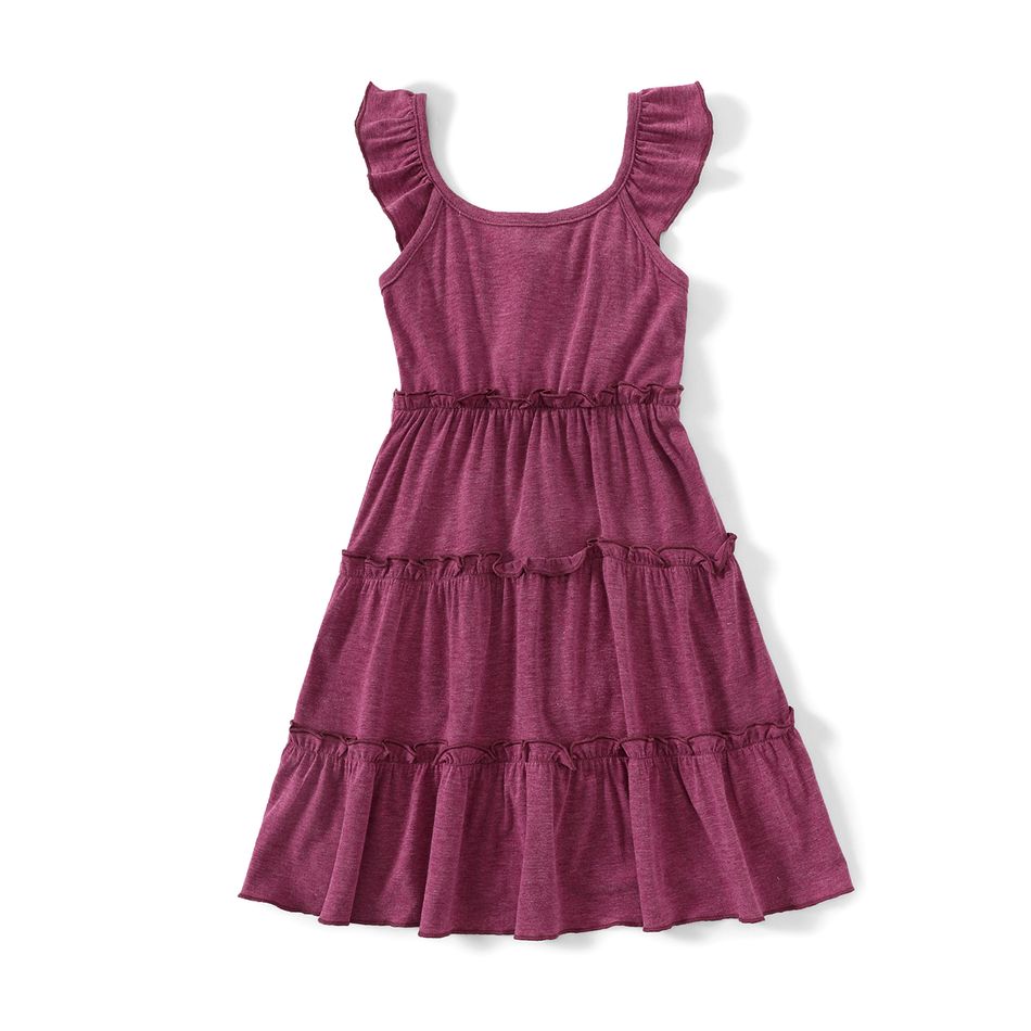 Family Matching Solid Tiered Tie Shoulder Cami Dresses and Short-sleeve Striped Spliced T-shirts Sets Purple big image 10