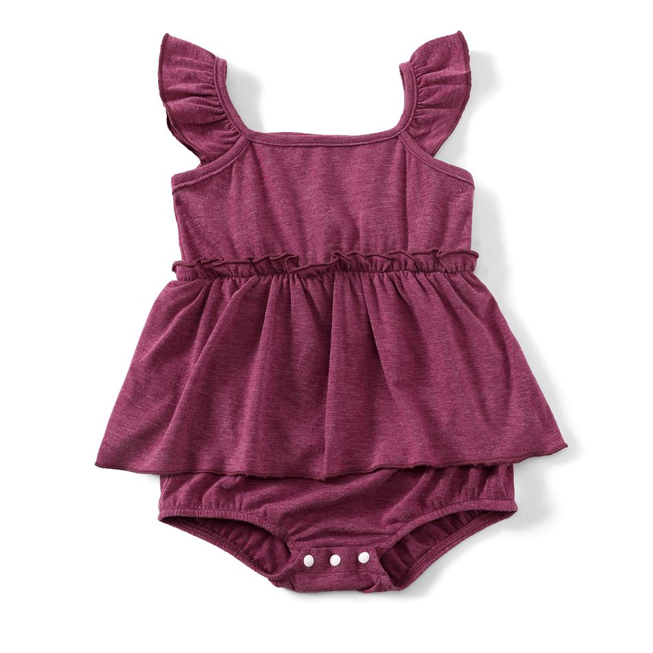 Family Matching Solid Tiered Tie Shoulder Cami Dresses and Short-sleeve Striped Spliced T-shirts Sets Purple big image 11
