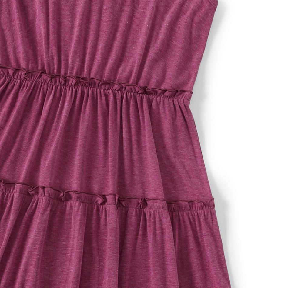 Family Matching Solid Tiered Tie Shoulder Cami Dresses and Short-sleeve Striped Spliced T-shirts Sets Purple big image 6