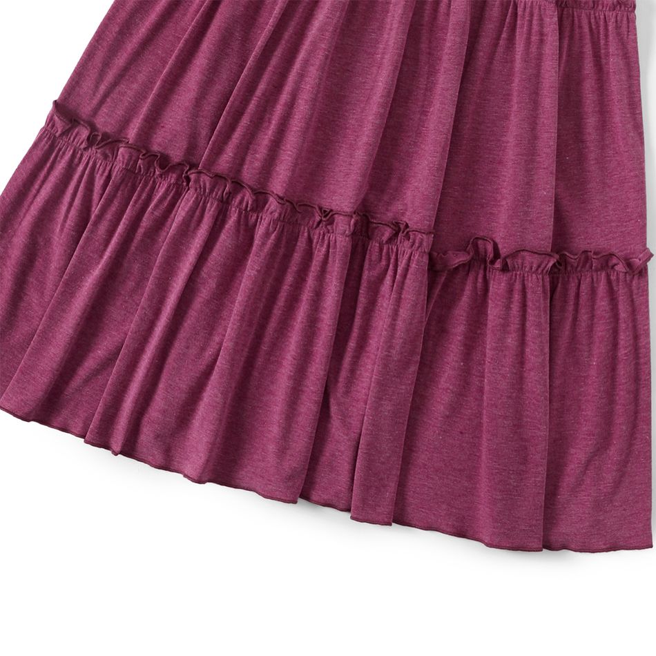 Family Matching Solid Tiered Tie Shoulder Cami Dresses and Short-sleeve Striped Spliced T-shirts Sets Purple big image 4
