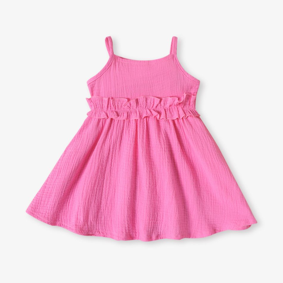 Toddler Girl 100% Cotton Solid Color Ruffled Crepe Cami Dress Hot Pink