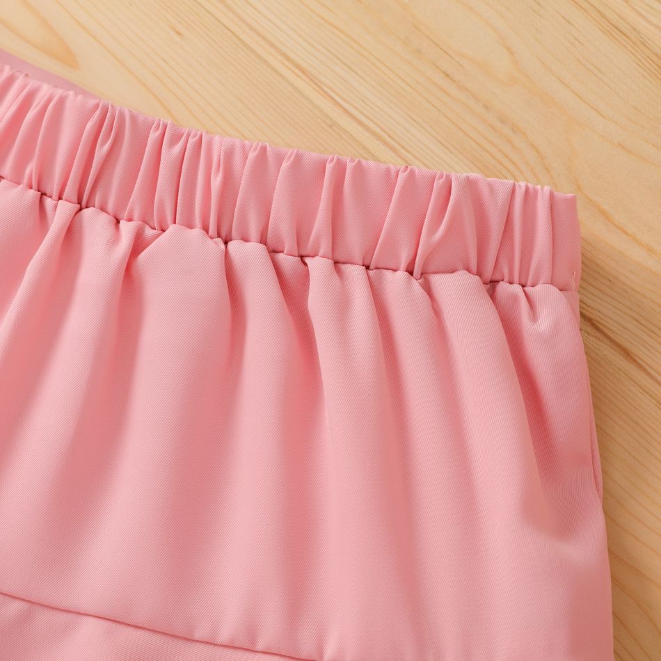 Kid Girl Solid Color Button Design Layered Skirt Pink big image 6