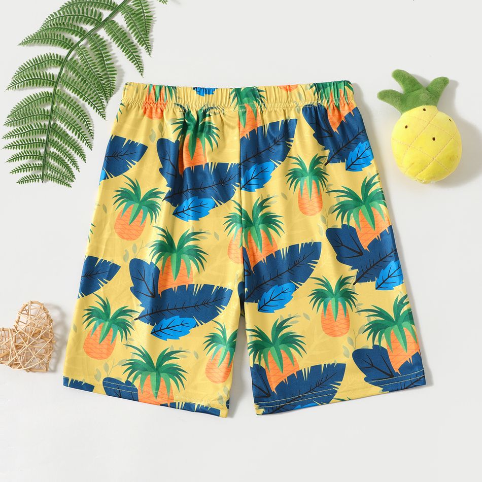 Kid Boy Floral Leaf Pineapple Print Elasticized Shorts Yellow big image 2