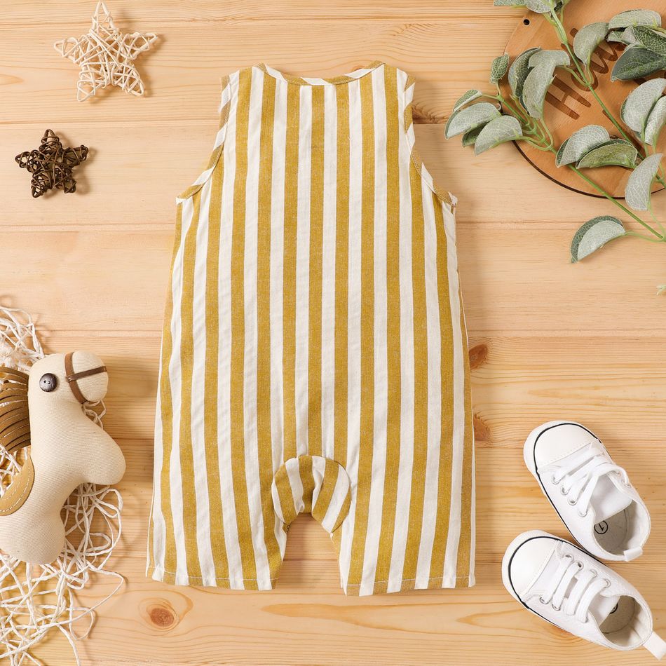 Baby Boy Button Front Striped Tank Romper with Pocket yellowwhite big image 2