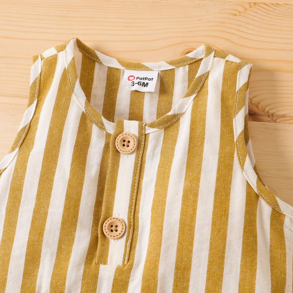 Baby Boy Button Front Striped Tank Romper with Pocket yellowwhite big image 3