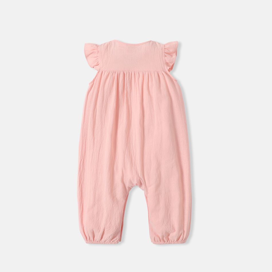 Care Bears 100% Cotton Baby Girl Cartoon Animal Print Flutter-sleeve Snap Jumpsuit Light Pink big image 3