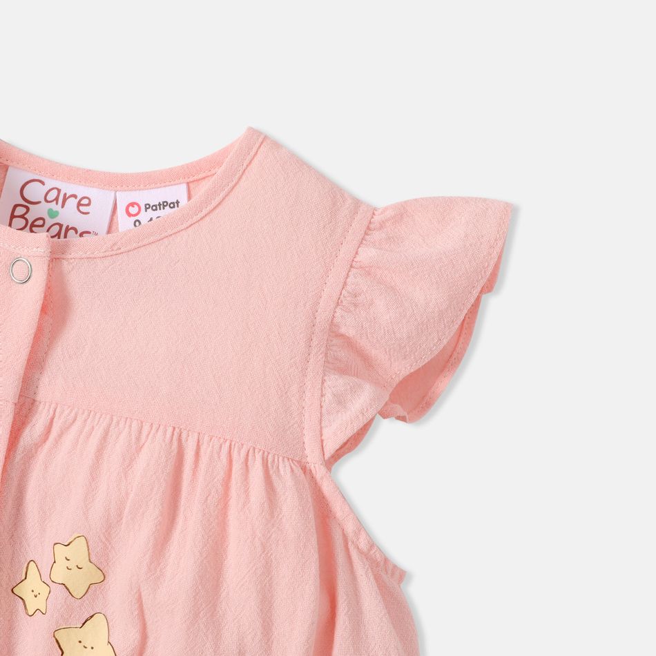 Care Bears 100% Cotton Baby Girl Cartoon Animal Print Flutter-sleeve Snap Jumpsuit Light Pink big image 4