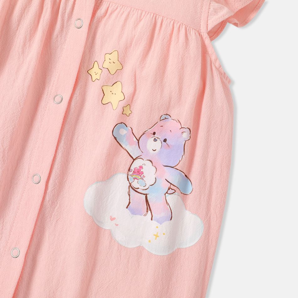 Care Bears 100% Cotton Baby Girl Cartoon Animal Print Flutter-sleeve Snap Jumpsuit Light Pink big image 5