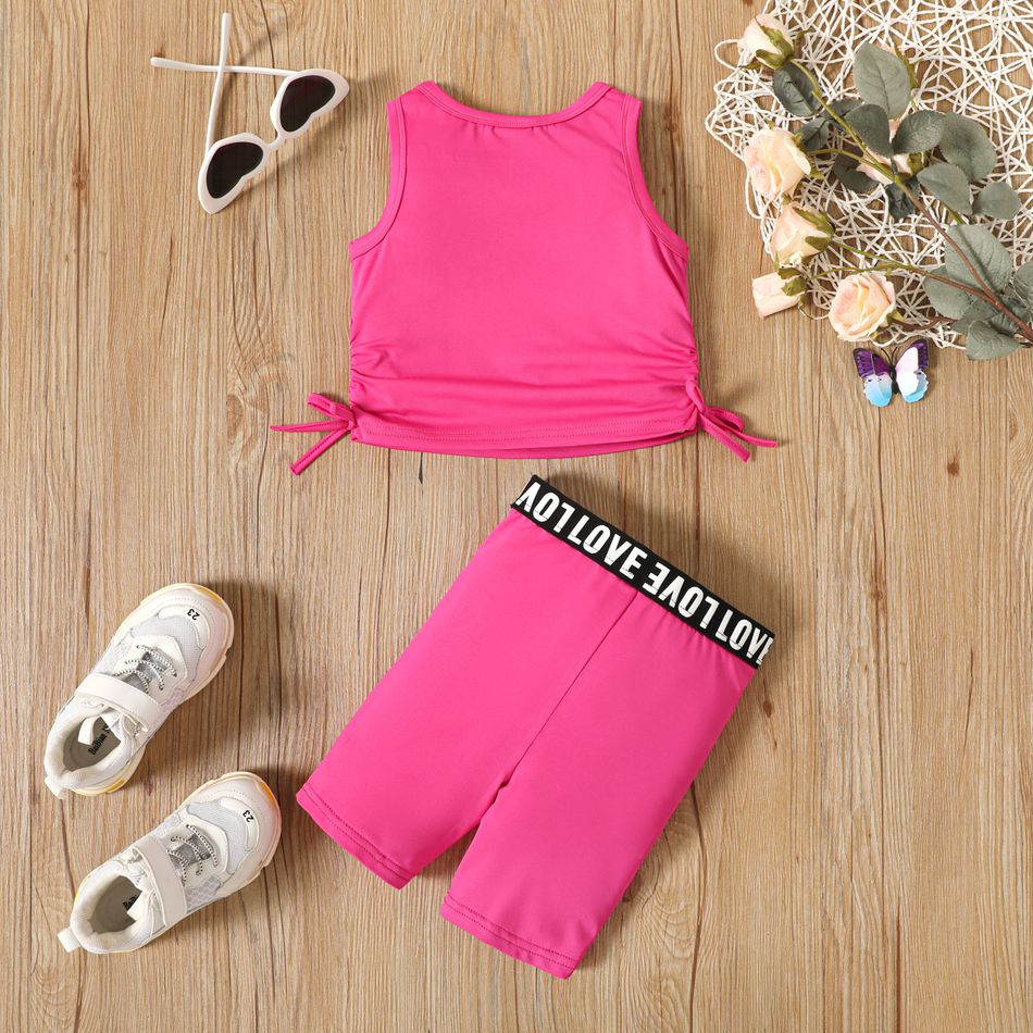 2pcs Toddler Girl Bowknot Design Tank Top and Letter Print Shorts Sporty Set Roseo big image 3