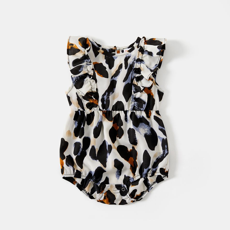 Family Matching Black Splice Leopard Off Shoulder Crisscross Front Short-sleeve Dresses and T-shirts Sets Black big image 7