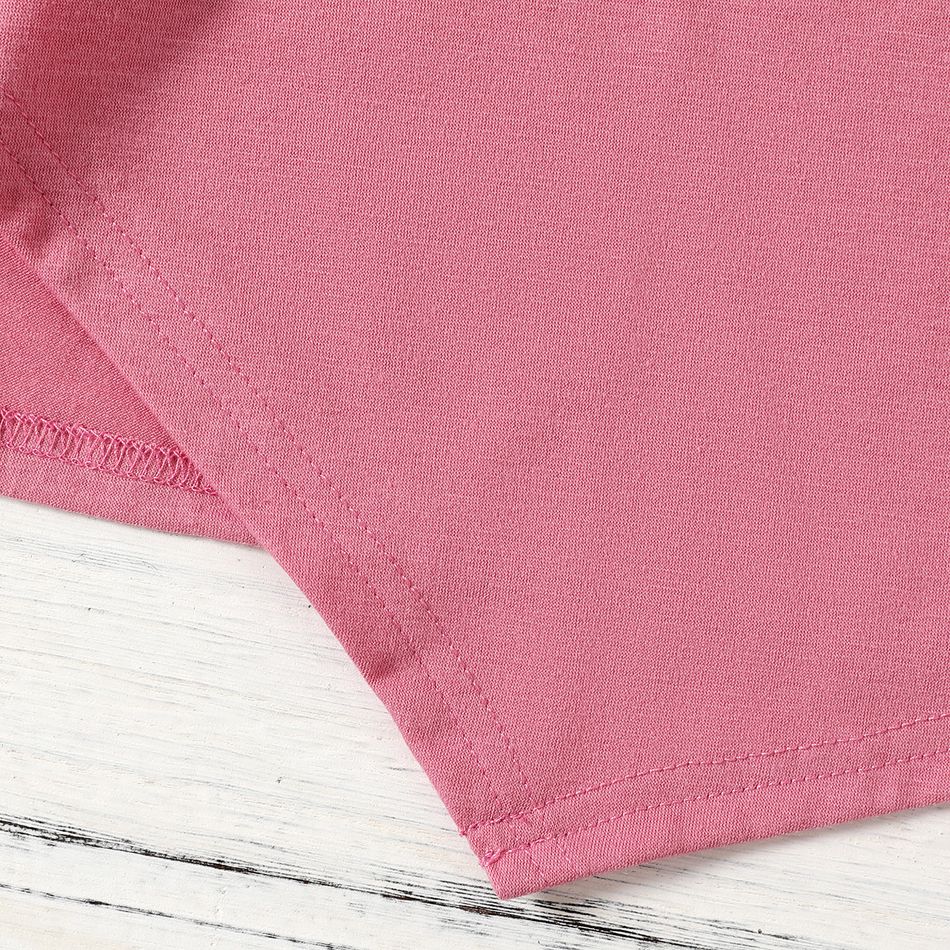 Kid Girl Solid Color Irregular Hem Short-sleeve Tee Hot Pink big image 4