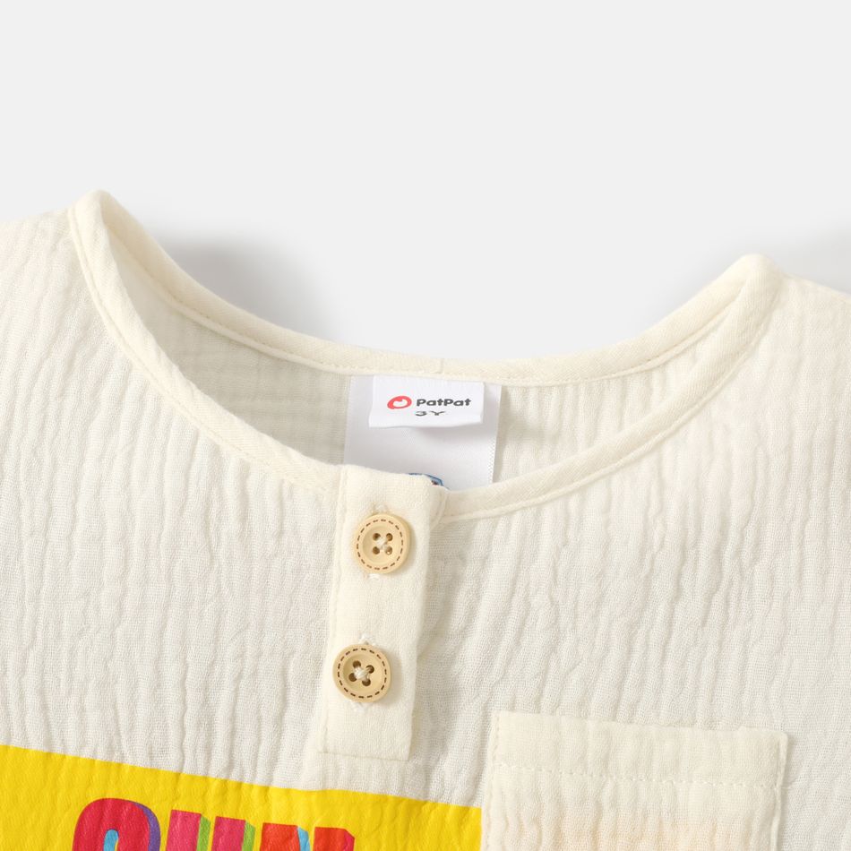 PAW Patrol Toddler Girl/Boy 100% Cotton Letter Print Button Pocket Design Short-sleeve Tee LightApricot big image 4