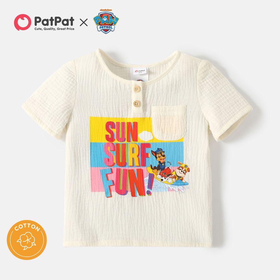 PAW Patrol Toddler Girl/Boy 100% Cotton Letter Print Button Pocket Design Short-sleeve Tee LightApricot