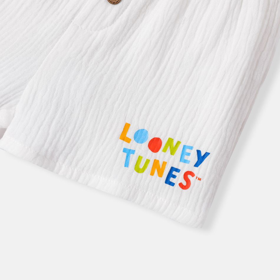 Looney Tunes 100% Cotton Crepe Baby Boy/Girl Button Front Graphic Short-sleeve Top and Shorts Set White big image 5