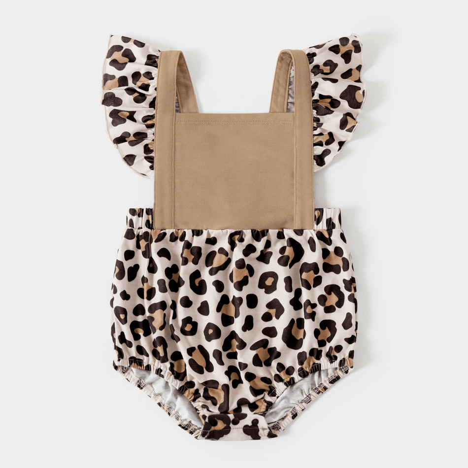 Leopard Splice Short-sleeve Matching Khaki Midi Dresses Khaki big image 5