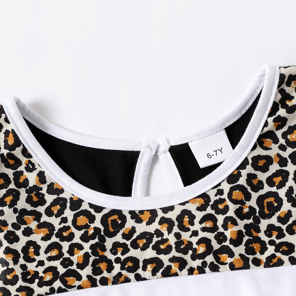 Kid Girl Leopard Print Colorblock Bowknot Design Sleeveless Rompers lighttan big image 3