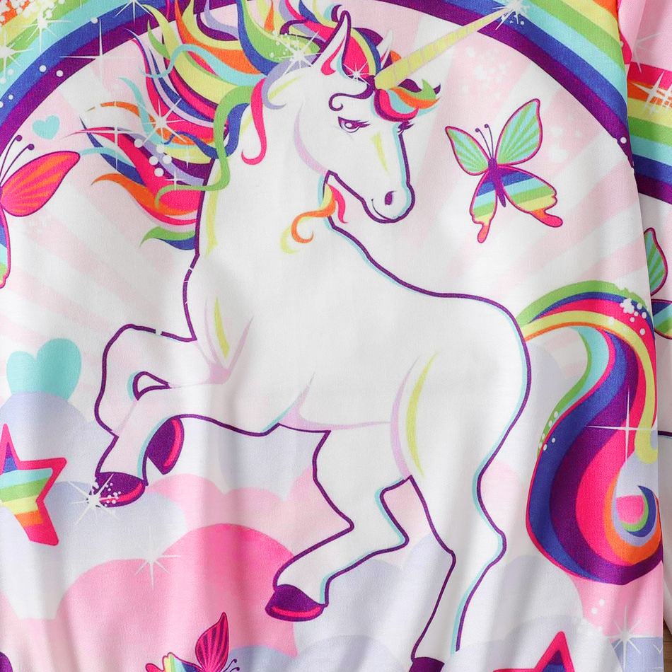 Kid Girl Unicorn Rainbow Butterfly Print Pullover Sweatshirt Pink big image 4