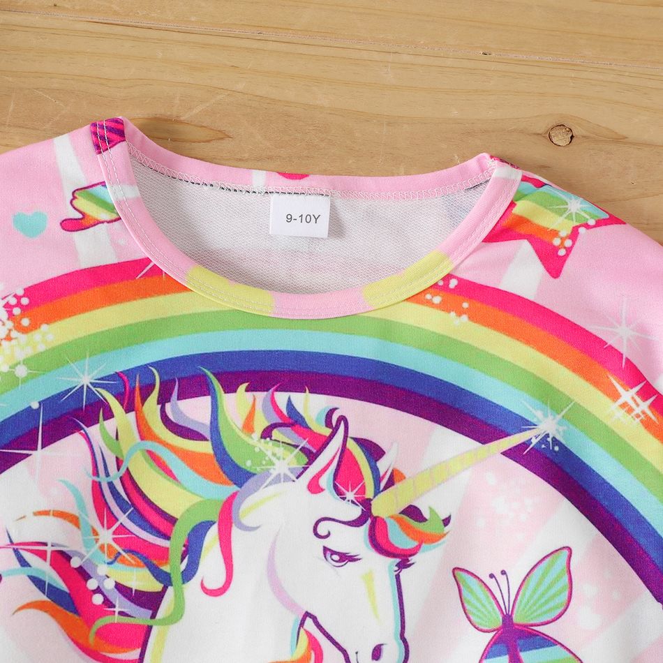Kid Girl Unicorn Rainbow Butterfly Print Pullover Sweatshirt Pink big image 3