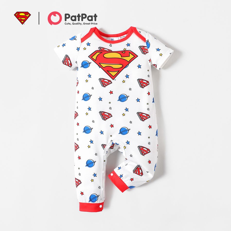 Superman Baby Boy Classic Logo Allover and Super Hero Graphic Jumpsuit REDWHITE