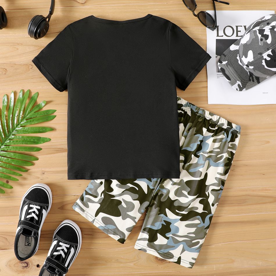 2pcs Kid Boy Camouflage Bag Print Short-sleeve Tee and Shorts Set Black big image 3