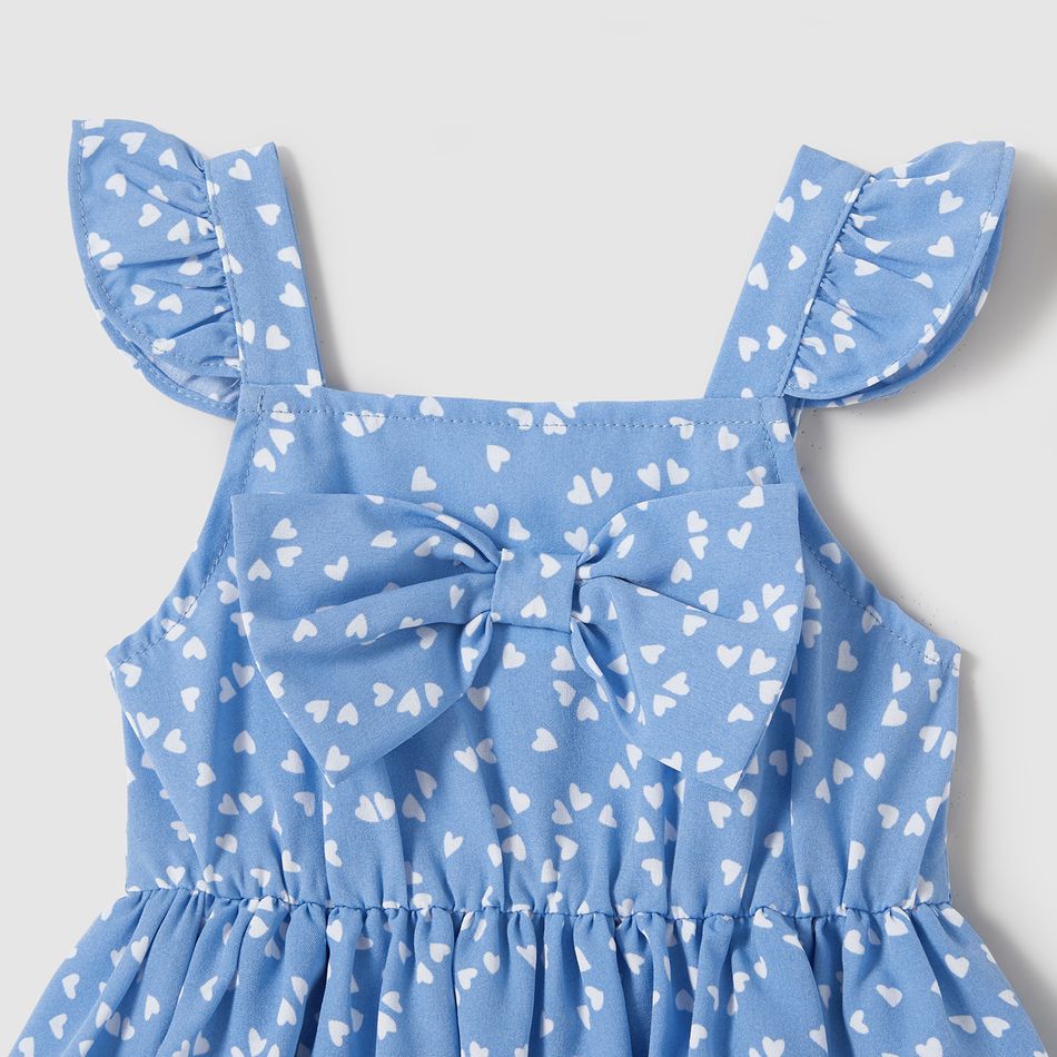 Family Matching Allover Love Heart Print V Neck Short-sleeve Belted Dresses and Short-sleeve Tops Sets lightbluewhite big image 9