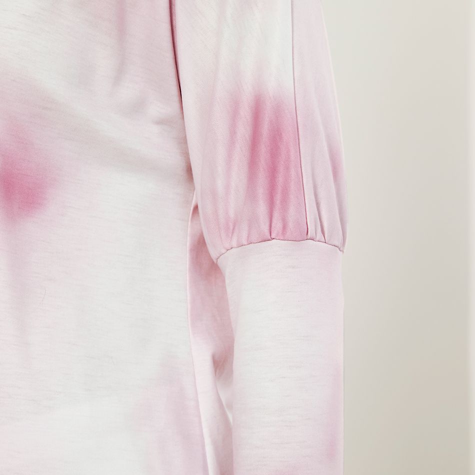 Maternity Tie Dye Long-sleeve Tee and Pants Pajamas Lounge Set Pink big image 6