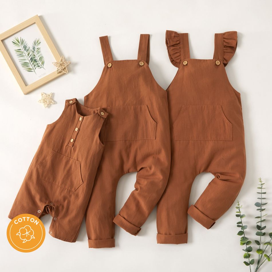 Mosaic 100% Cotton Solid Tank Jumpsuits Sibling Sets Brown