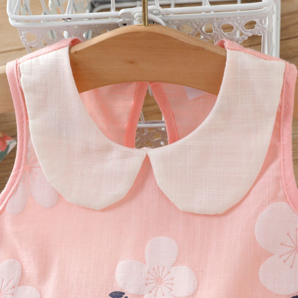 100% Cotton Baby Girl Peter Pan Collar Floral Print Tank Dress Light Pink big image 3