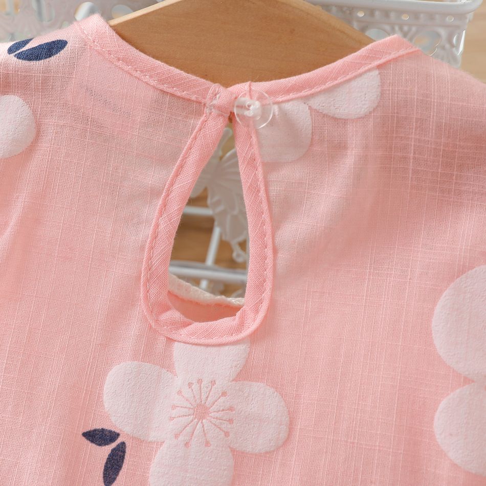 100% Cotton Baby Girl Peter Pan Collar Floral Print Tank Dress Light Pink big image 4