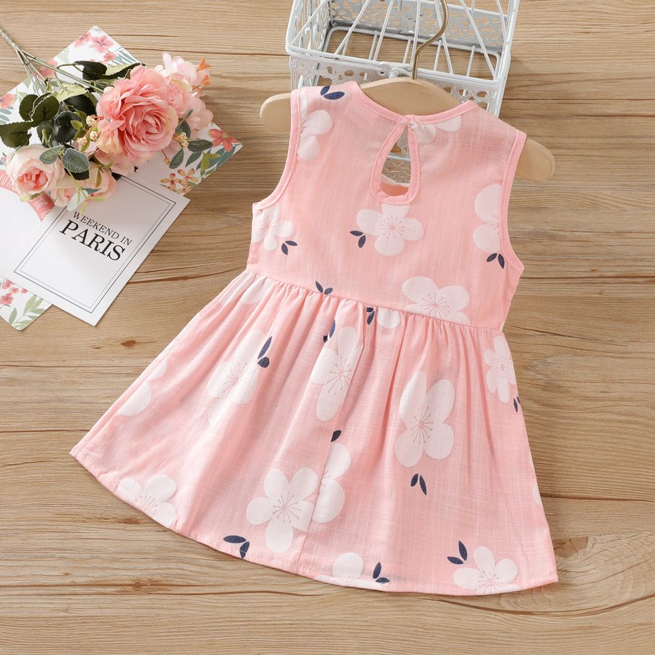 100% Cotton Baby Girl Peter Pan Collar Floral Print Tank Dress Light Pink big image 2
