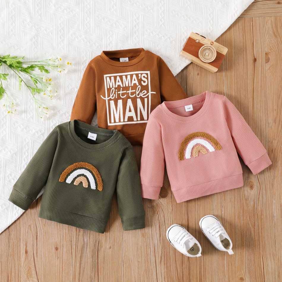 Langärmlige Sweatshirts mit Buchstaben-/Regenbogendesign für Jungen/Mädchen Kaffee
