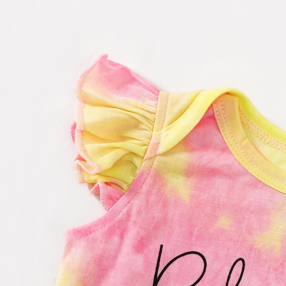 Love Heart & Letter Print Tie Dye Short-sleeve Ruched Drawstring Bodycon Dress for Mom and Me Pink big image 9