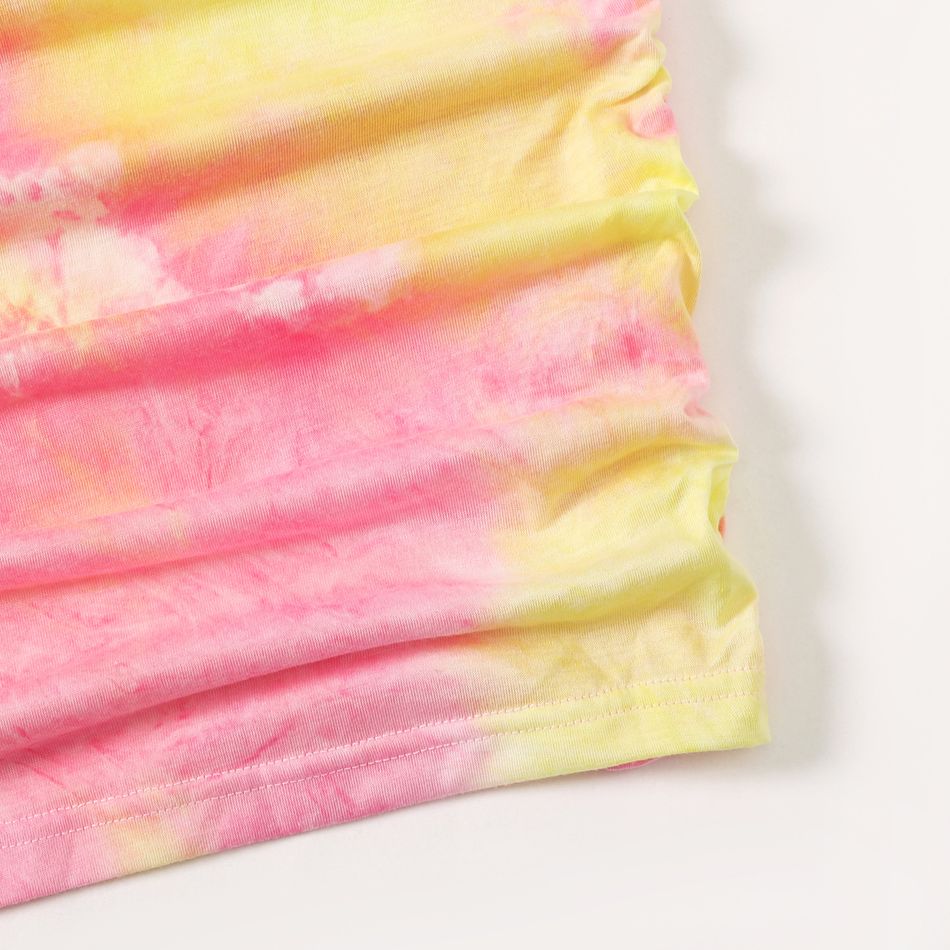 Love Heart & Letter Print Tie Dye Short-sleeve Ruched Drawstring Bodycon Dress for Mom and Me Pink big image 8
