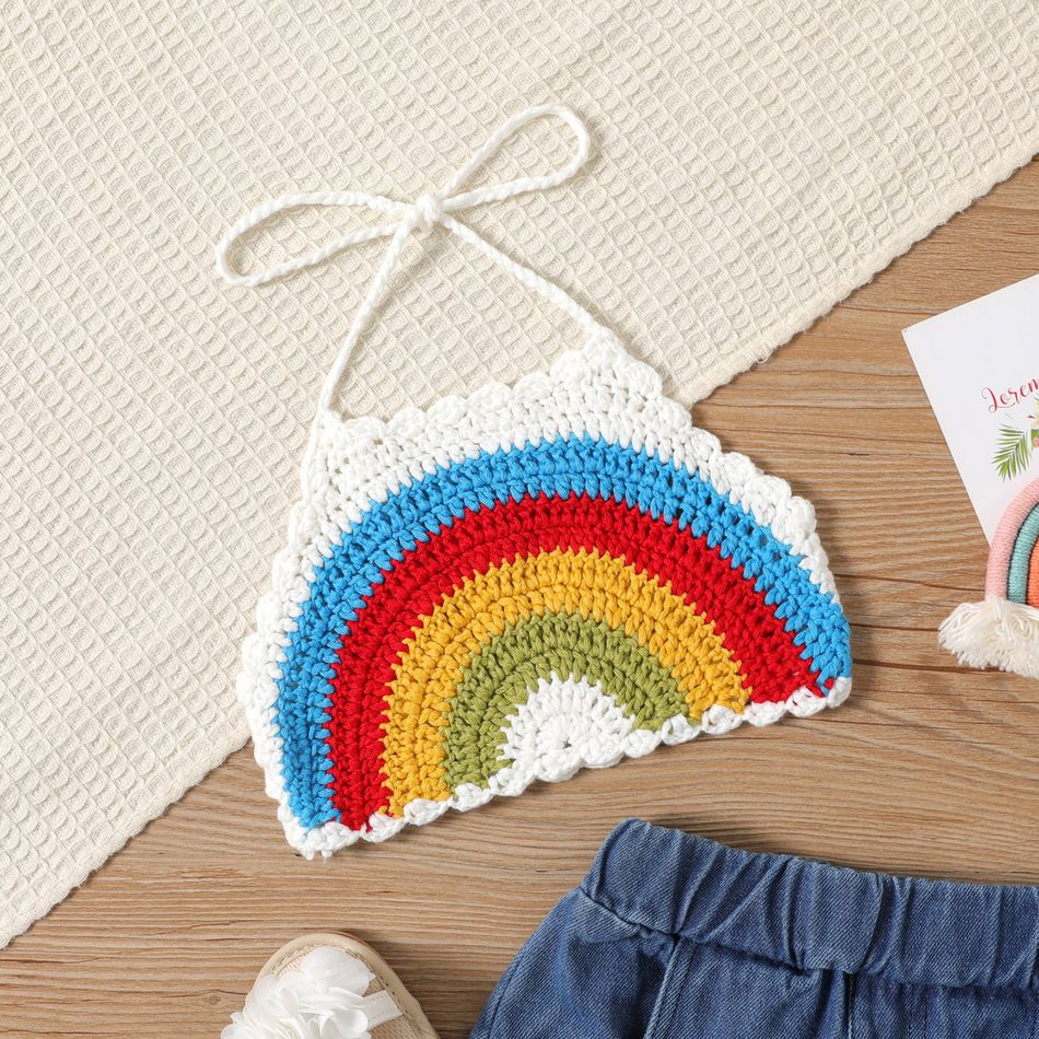 Baby Girl Rainbow Knitted Tie Back Halter Neck Top Multi-color