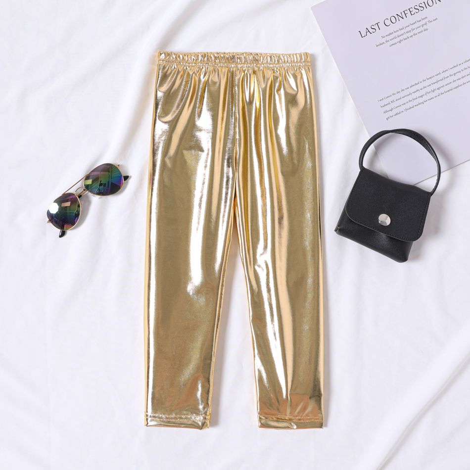 Toddler Girl Metallic Gold/Hot Pink Elasticized Leggings Gold
