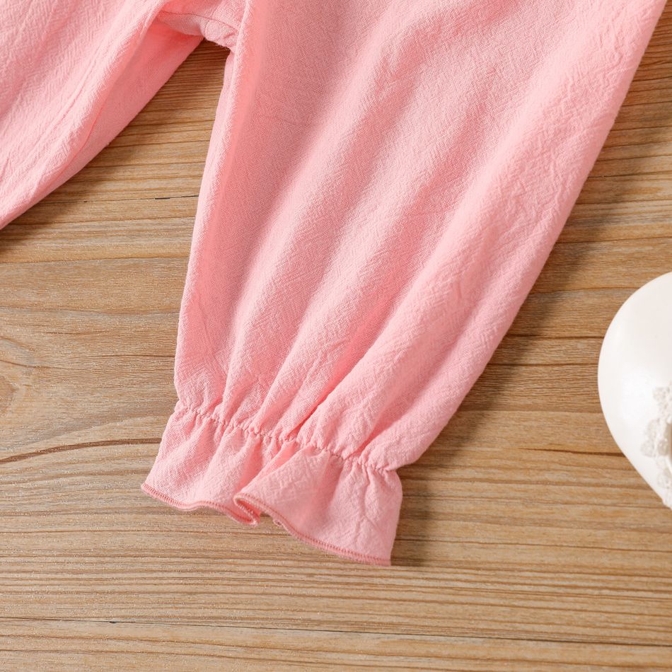 100% Cotton Baby Girl Floral Embroidered Flounce Cami Jumpsuit Pink