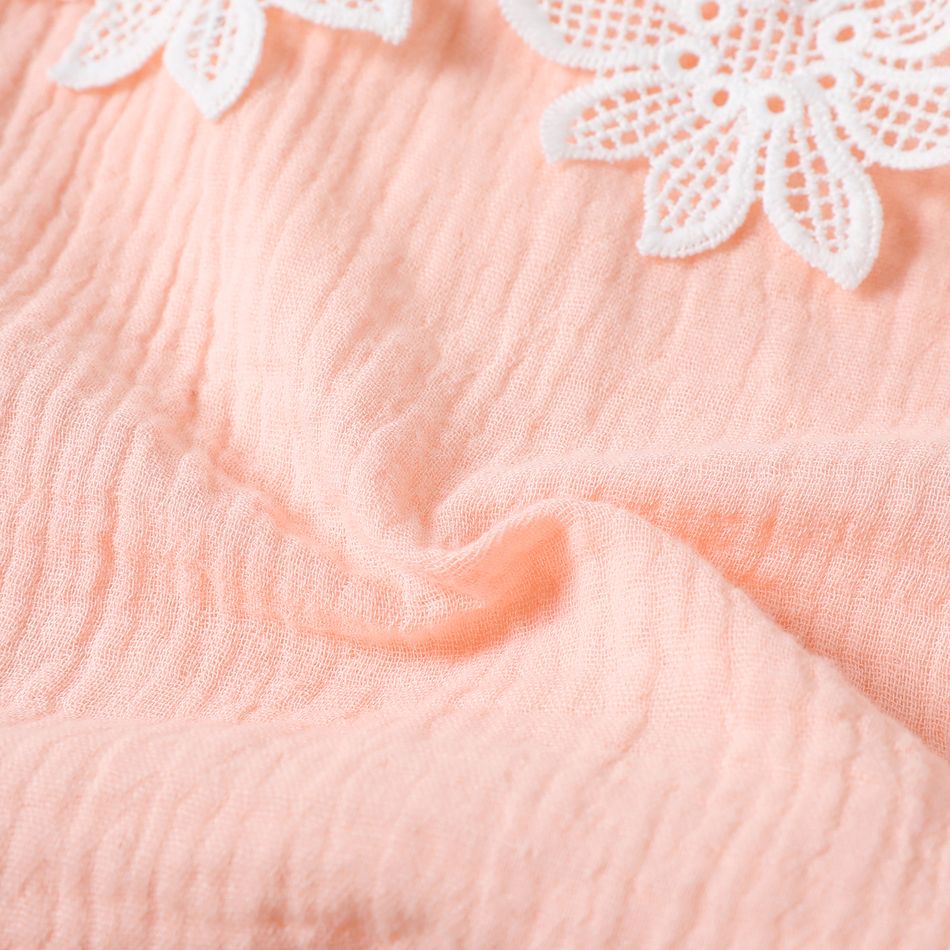 Kid Girl Floral Lace Design Flounce Pink Strap Blouse Pink big image 4