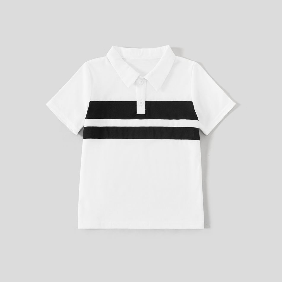 Family Matching Black & White Spliced Cami Dresses and Short-sleeve Polo Shirts Sets BlackandWhite big image 9