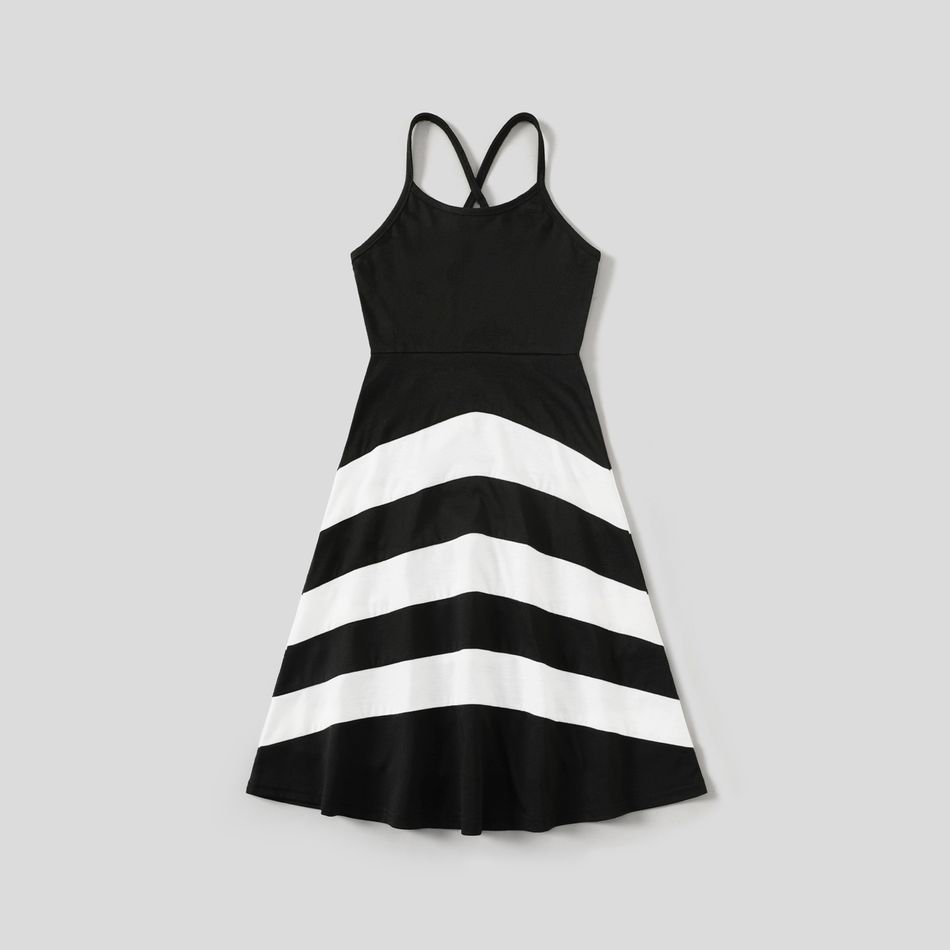 Family Matching Black & White Spliced Cami Dresses and Short-sleeve Polo Shirts Sets BlackandWhite big image 3