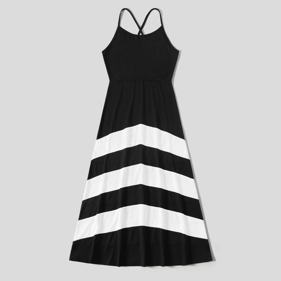 Family Matching Black & White Spliced Cami Dresses and Short-sleeve Polo Shirts Sets BlackandWhite big image 2
